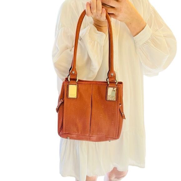 90’s Y2K Tignanello Leather Pumpkin Orange Pumpkin Spice Pebbled Shoulder Bad - Picture 2 of 16